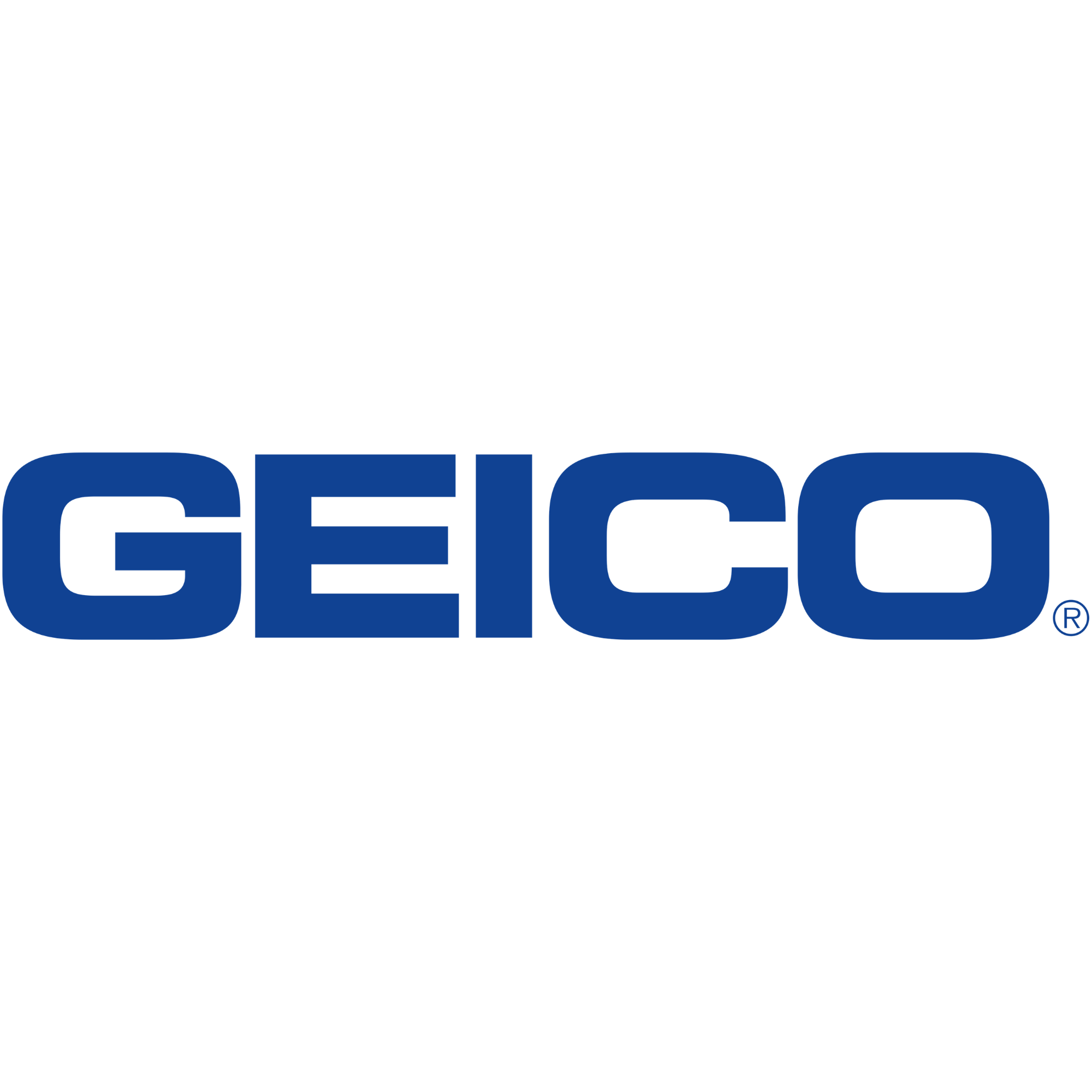 Geico logo with dark blue text on a black background.