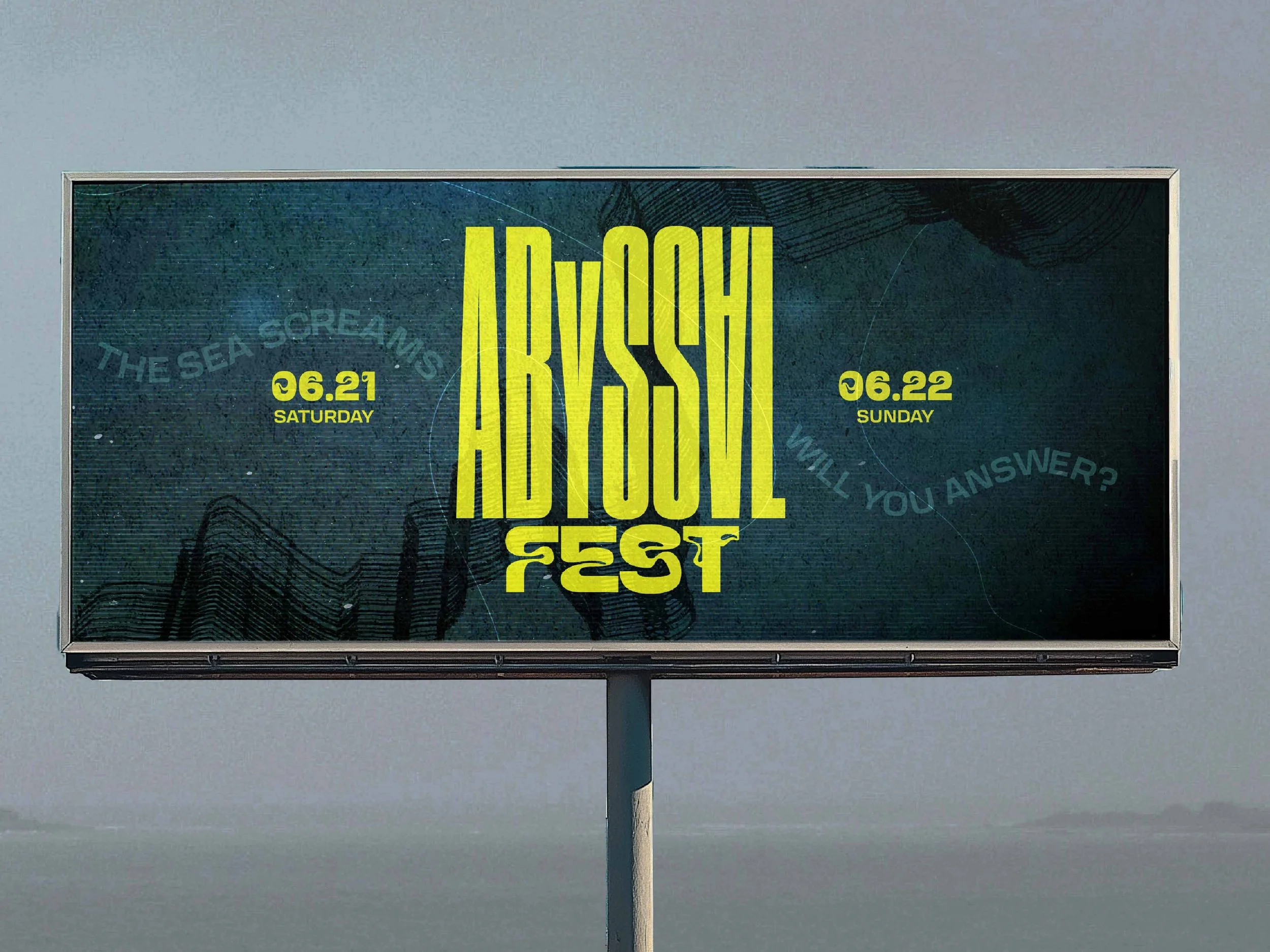 Billboard advertising RASSVET FEST, scheduled for June 21 and 22, with a dark blue background, large yellow text for the festival name, and event dates in yellow with the days in smaller text.