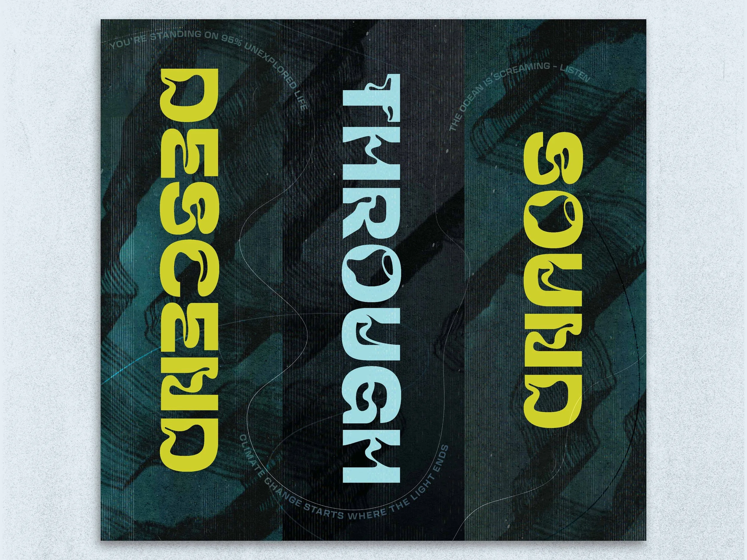 Graphic with the words "Climate Change Starts When the Light Ends" in large yellow and light blue letters on a dark background with abstract map and circle designs.