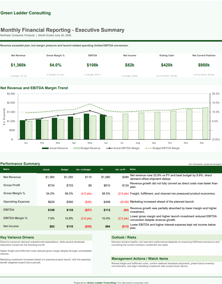 Monthly financial reporting executive summary sample