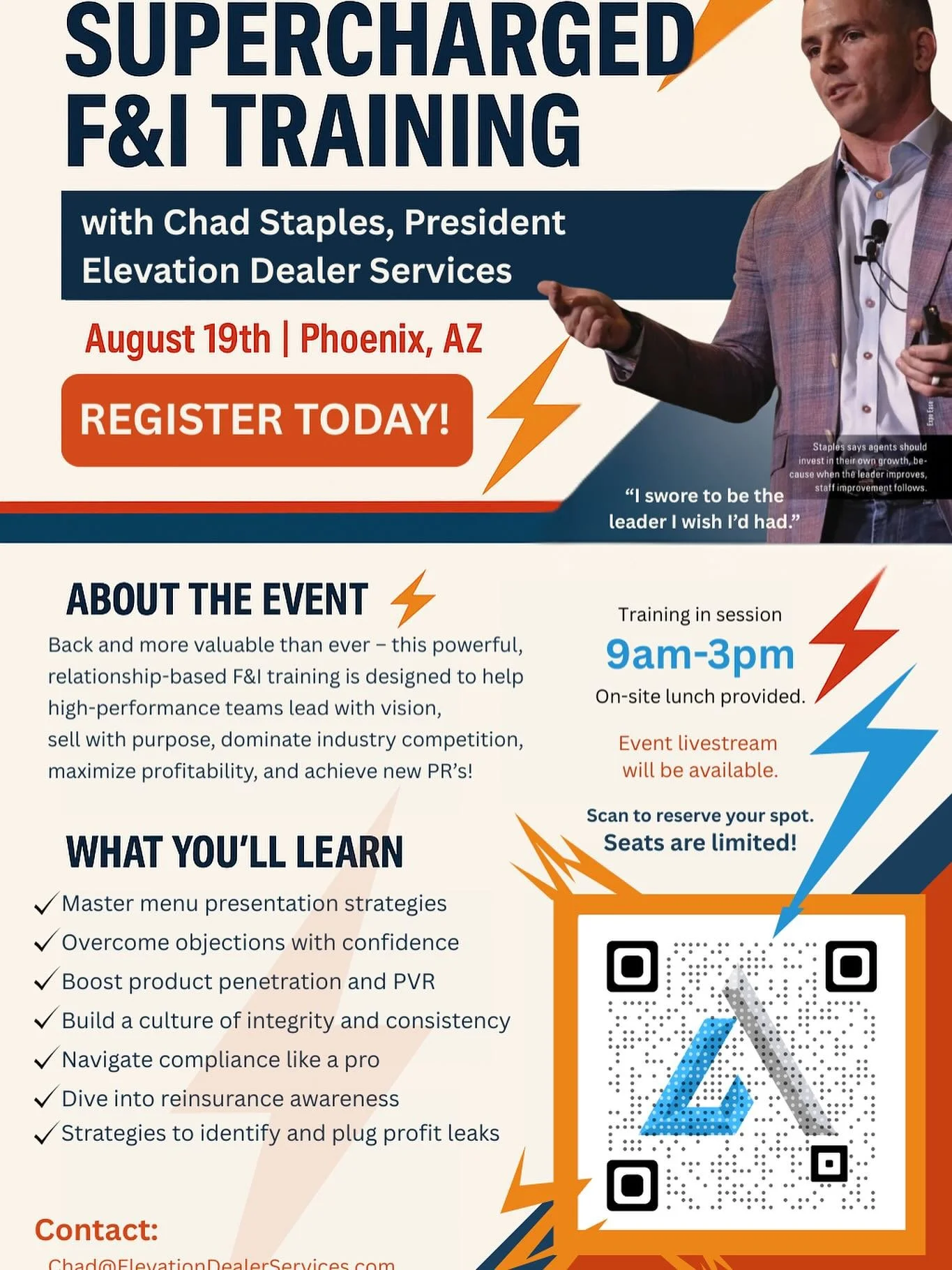 🚨 Only a Few Spots Left! 🚨
Our Supercharged F&I Training is happening August 19th in Phoenix, AZ — and seats are almost gone!
👉 If you’re local in AZ but can’t get the day off, don’t worry — register and we&rsqu