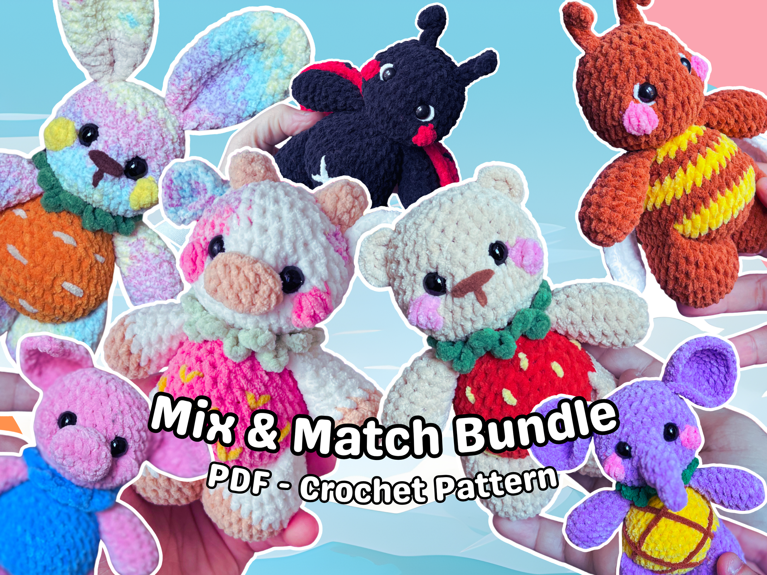 Fruity Puff Crochet Pattern Bundle | Mix & Match Amigurumi 7 Animals, 4 Fruit Bodies (PDF)