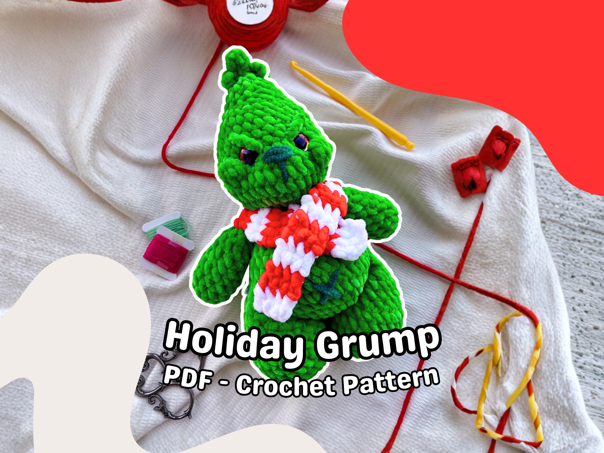 Digital PDF crochet Amigurumi Pattern by FibreFables - The Holiday Grump - Puff Bear Mod