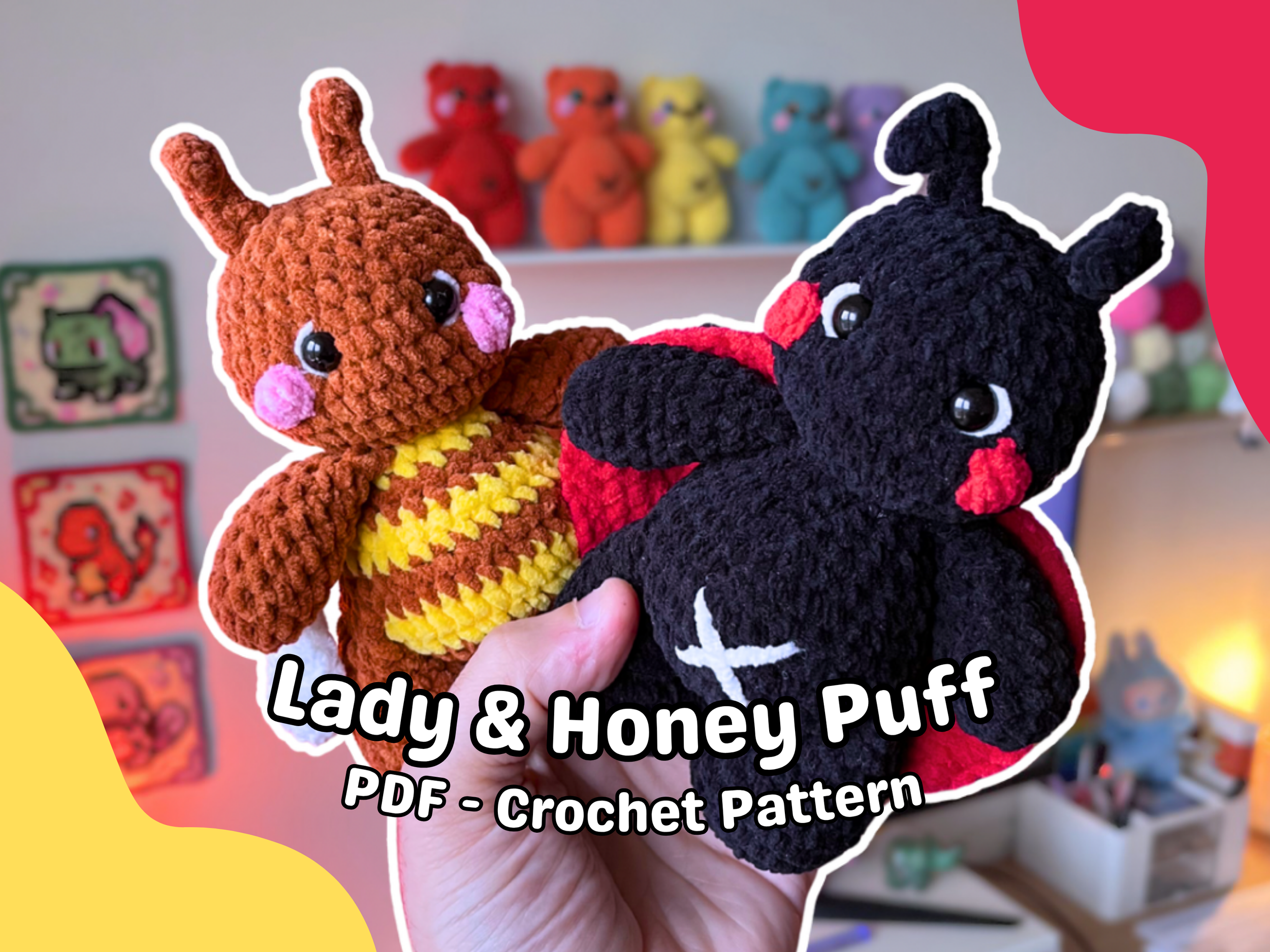 Lady & Honey Puff - PDF Digital Pattern - Ladybug and Honey Bee Crochet Amigurumi Pattern