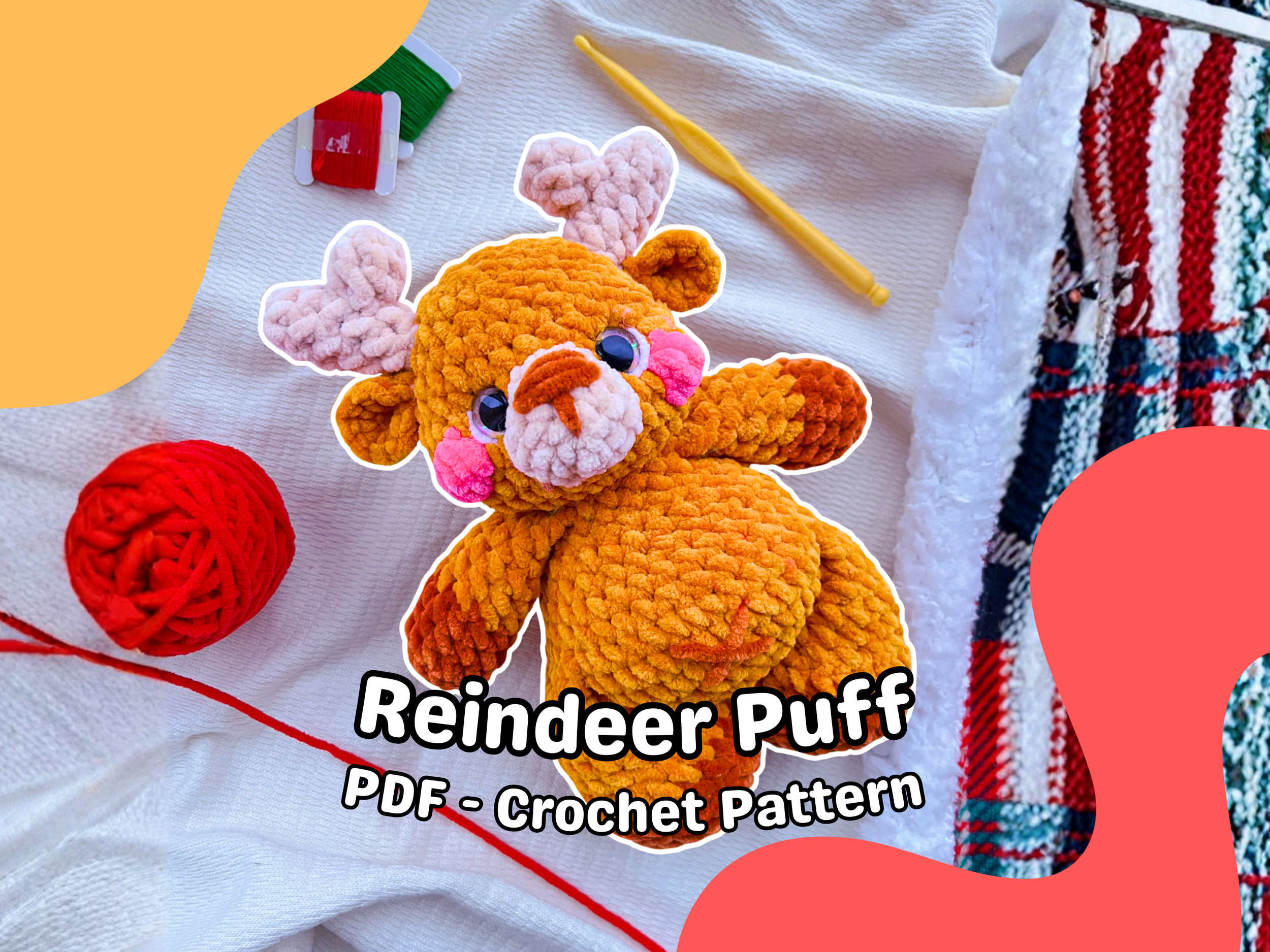 Reindeer Puff Crochet Digital Pattern - PDF File - Holiday Christmas pattern Etsy link
