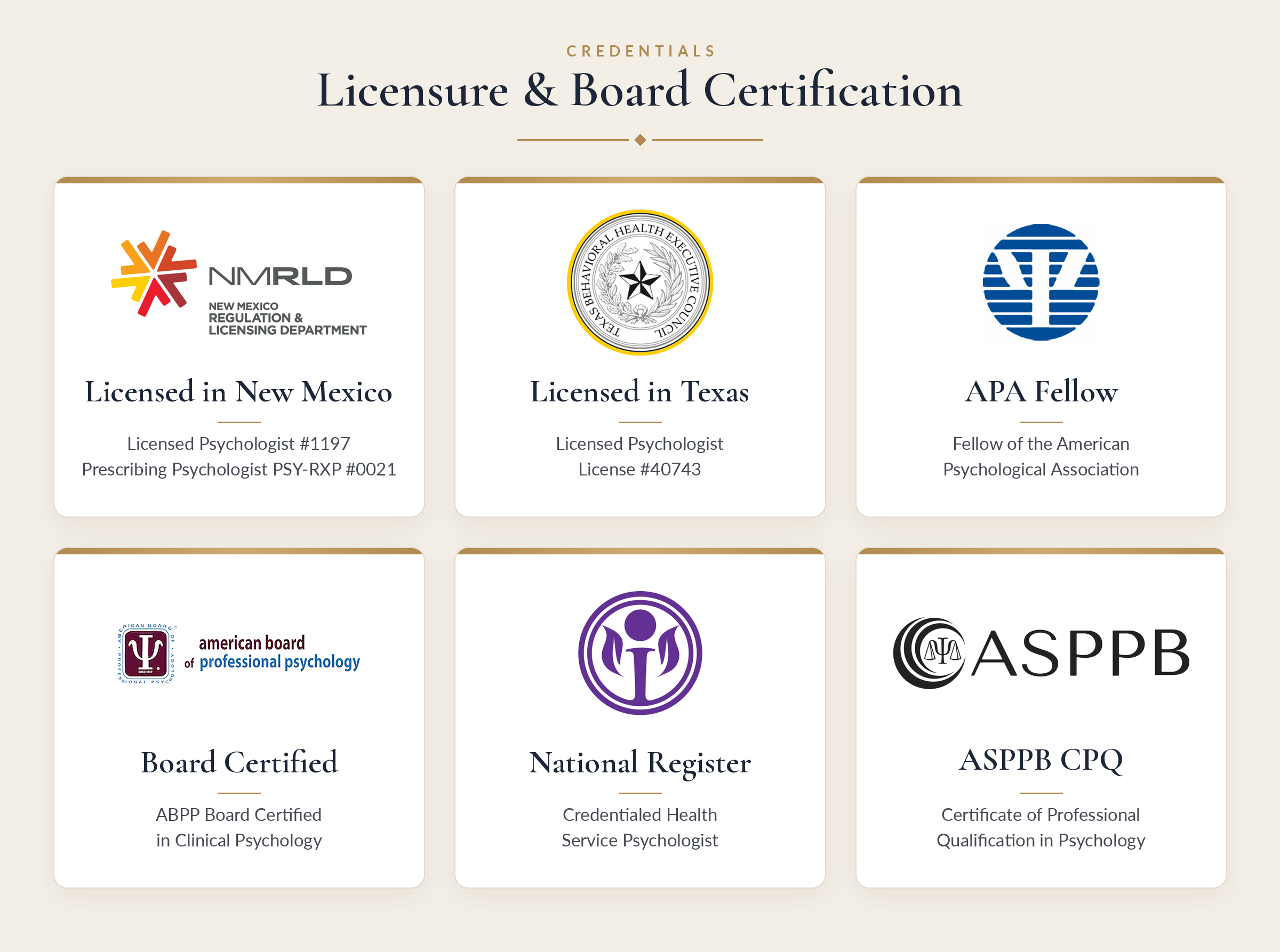 Dr. Elaine Orabona Foster's psychology licenses and board certifications