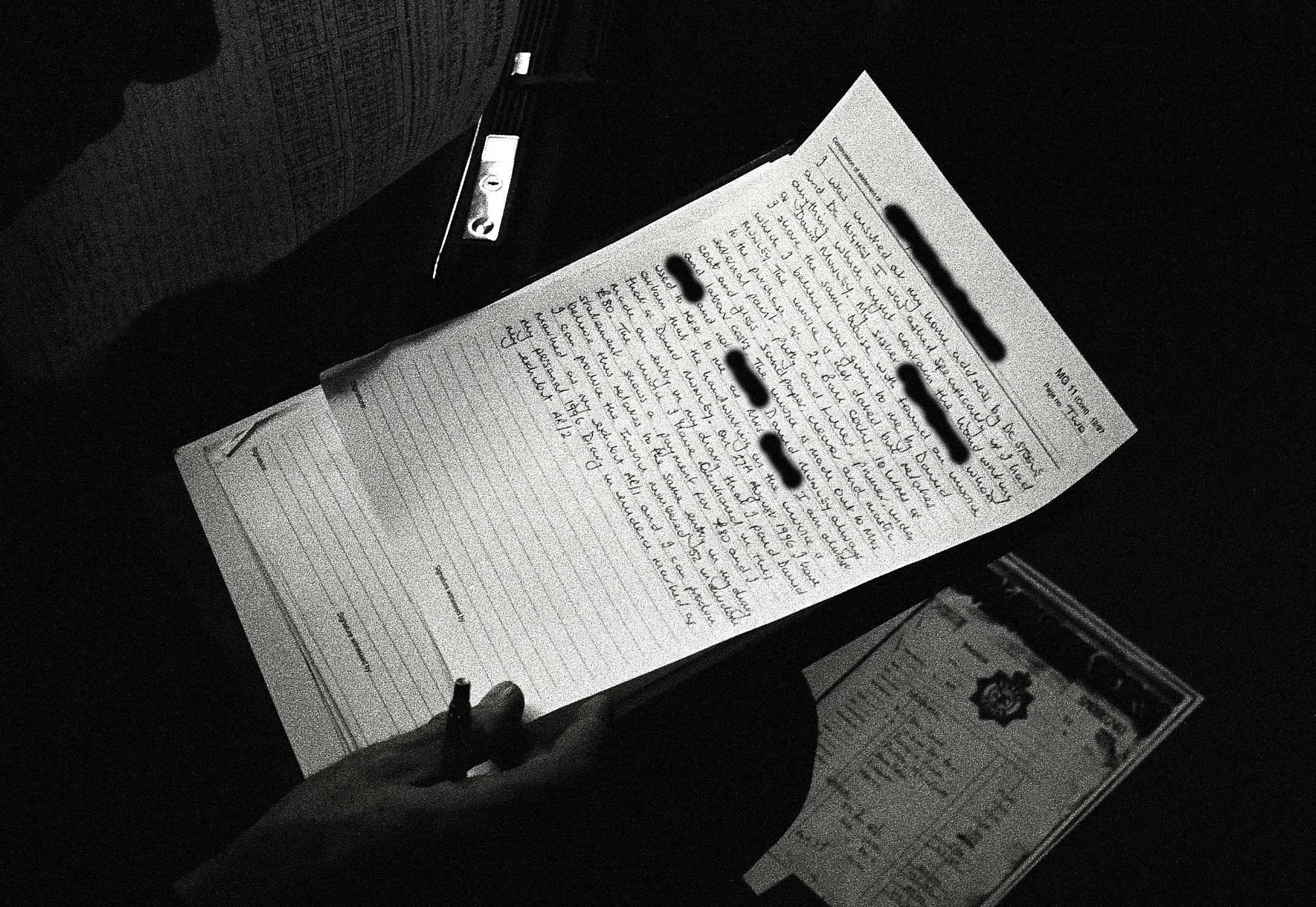 THE CHIEF WITNESS’ STATEMENT THE WITNESS' SISTER FOUND A 1996 INVOICE FOR BUILDING MATERIALS GIVEN TO THE WITNESS BY MUNLEY, ILLUSTRATING HIS HANDWRITING—THIS WAS COMPARED TO THE FORGED DOCUMENTS. THE WITNESS HAD NOTED PAYING DAVID MUNLEY I