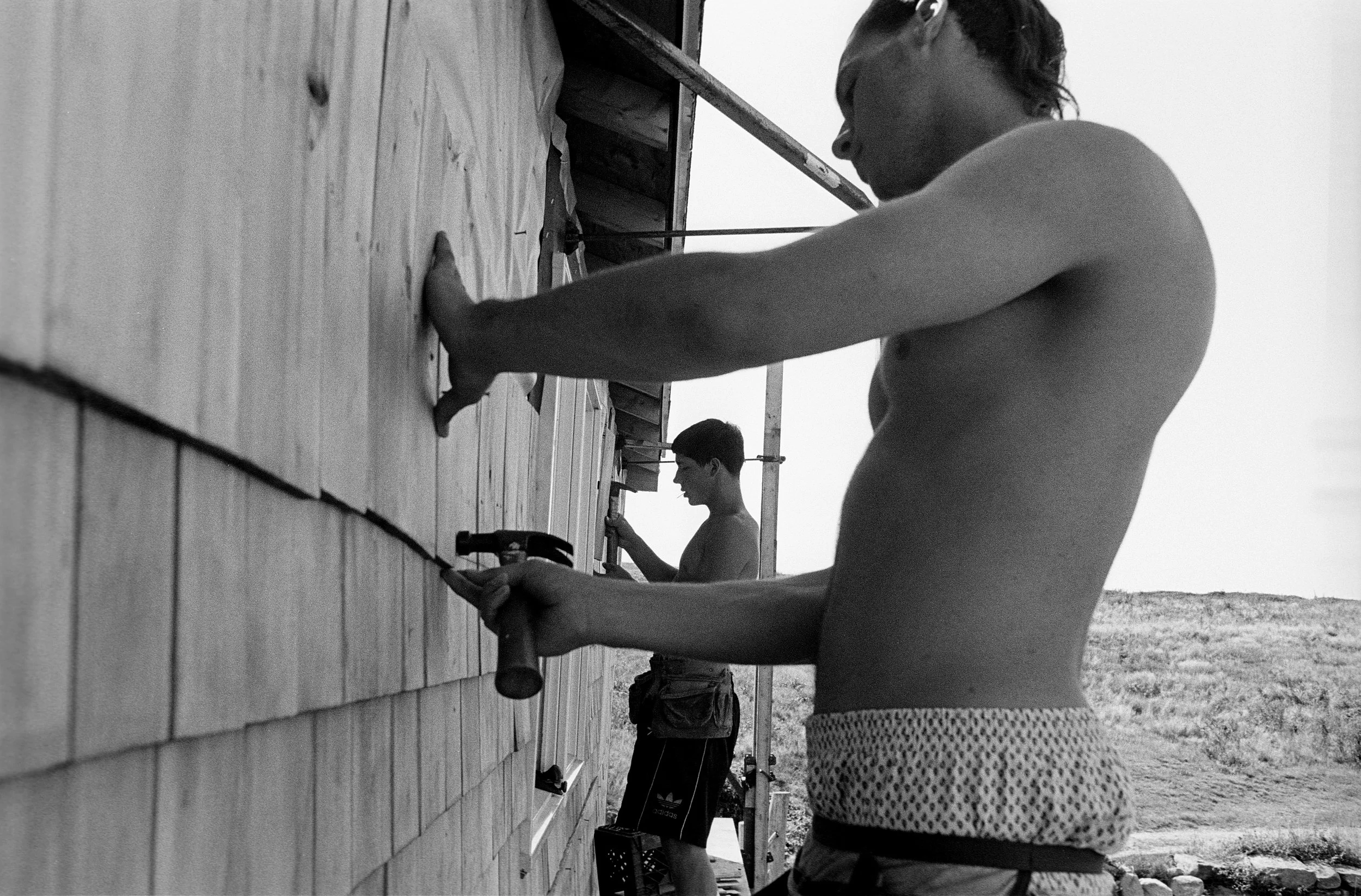  BRIAN AND TOM CLAD THE MAIN HOUSE’S NEW EXTENSION.&nbsp; THEY LEARNT SKILLS THAT COULD HELP THEM WHEN THEY LEFT THE ISLAND 