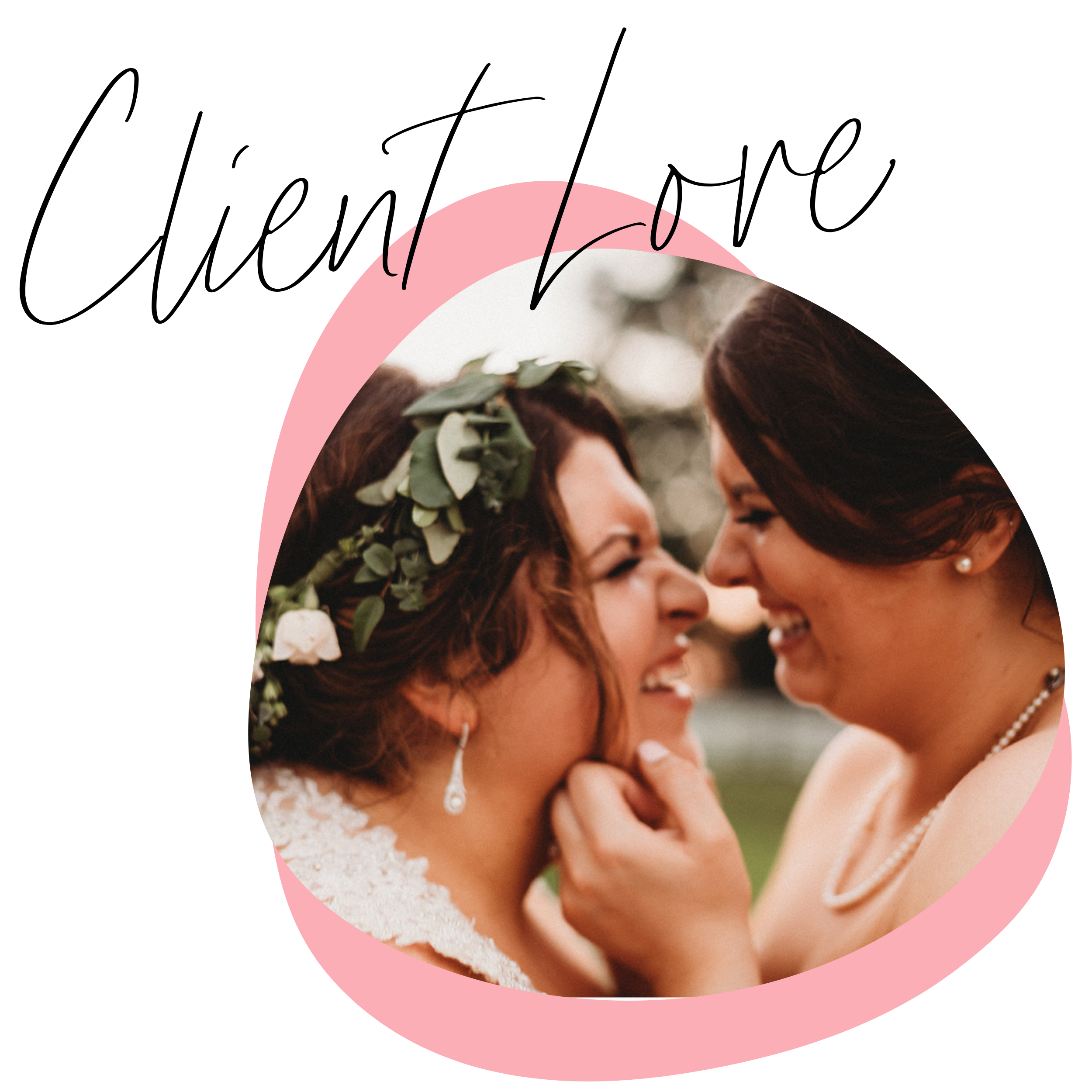Two women touching foreheads and smiling, one wearing a floral crown and earrings, the other with a pearl necklace and earrings, outdoors during daytime.