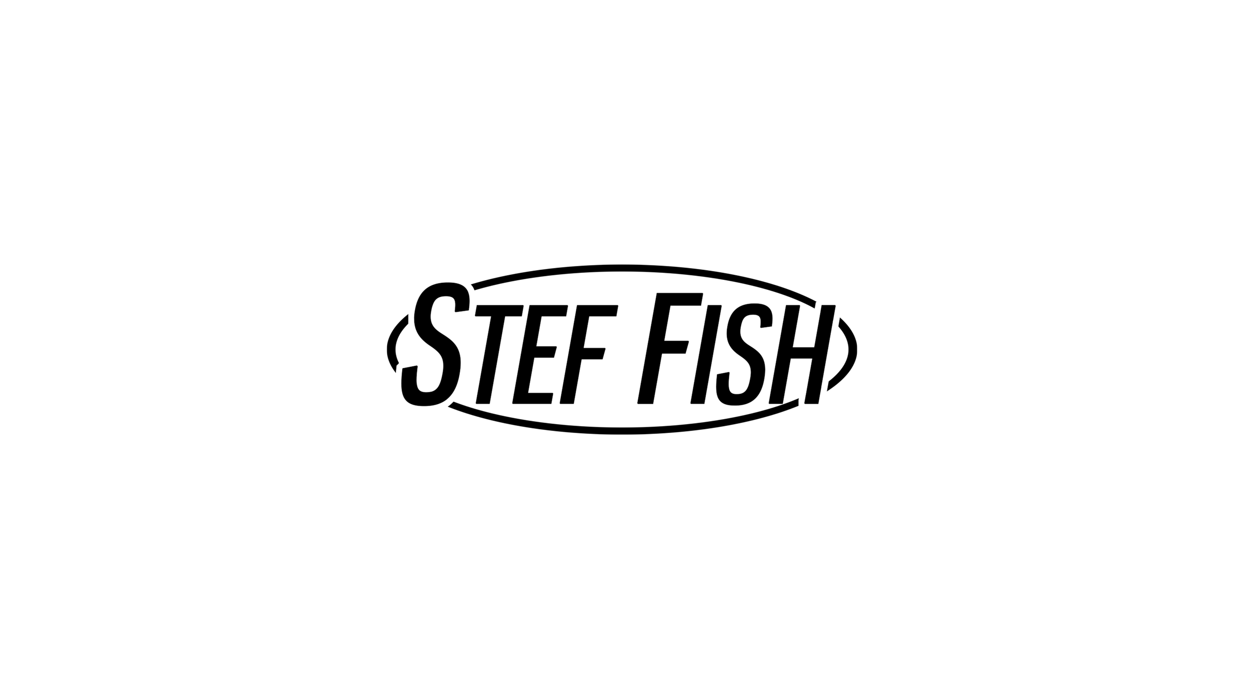 Black background with a white oval in the center containing the text "STEF FISH" in black capital letters.