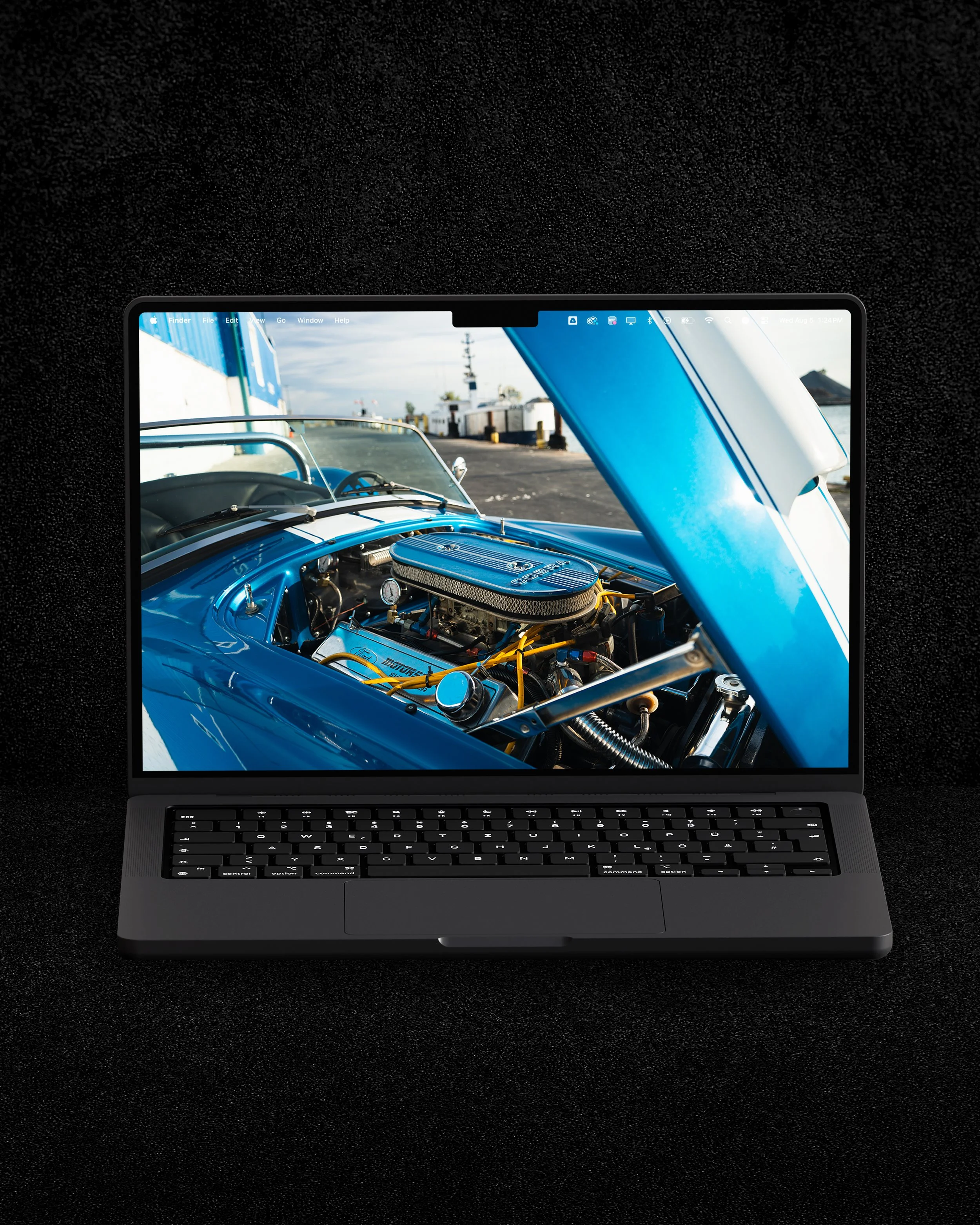 Classic Sports Car Engine Bay Boat Dock Wallpaper & Print