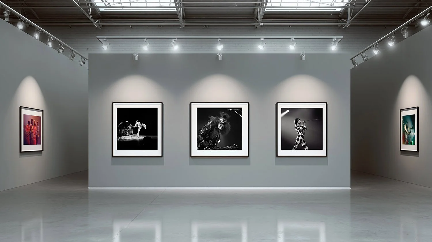 Official Unseen Gallery Display: Featuring a rare uncropped performance of Elvis Presley and previously unpublished portraits of Gene Simmons (KISS), Freddie Mercury (Queen), and Alice Cooper with his snake. This official archive shot also includes T