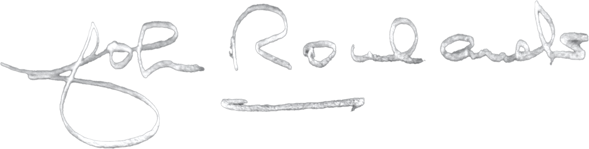 Stylized signature or logo with white text on a gray background and red accents.