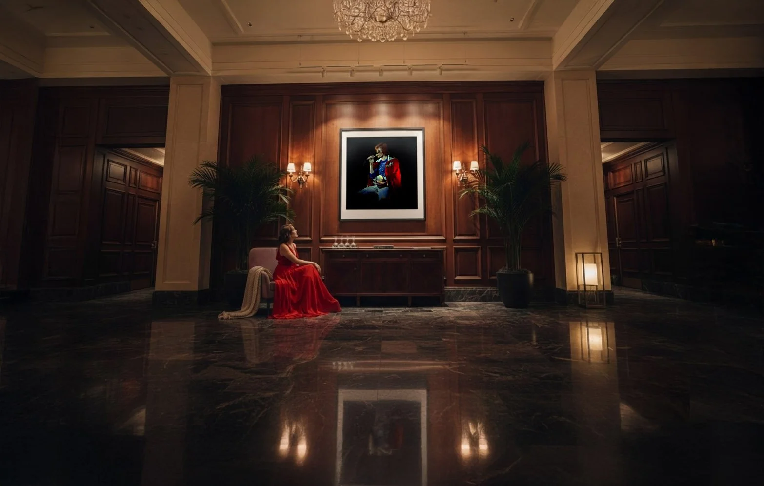 David Bowie holding skull during Cracked Actor by John Rowlands. O'Keefe Centre, Toronto, 1974. Diamond Dogs tour theatrical ritual on stage.