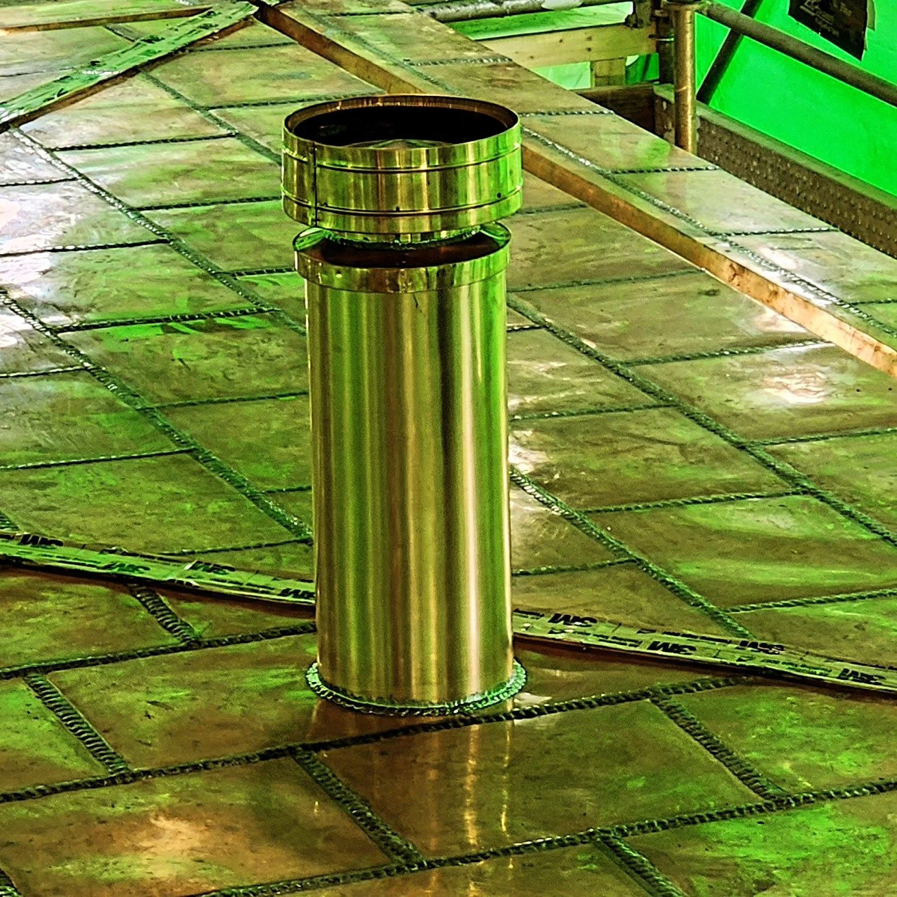 Vent pip on a flat seam metal roof by Custom COpper Co., in Newport, Rhode Island.