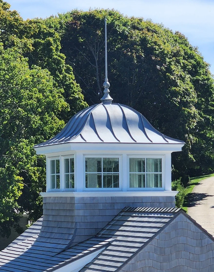Copper finial and standing seam roof by Custom Copper Co. in Newport, Rhode Island