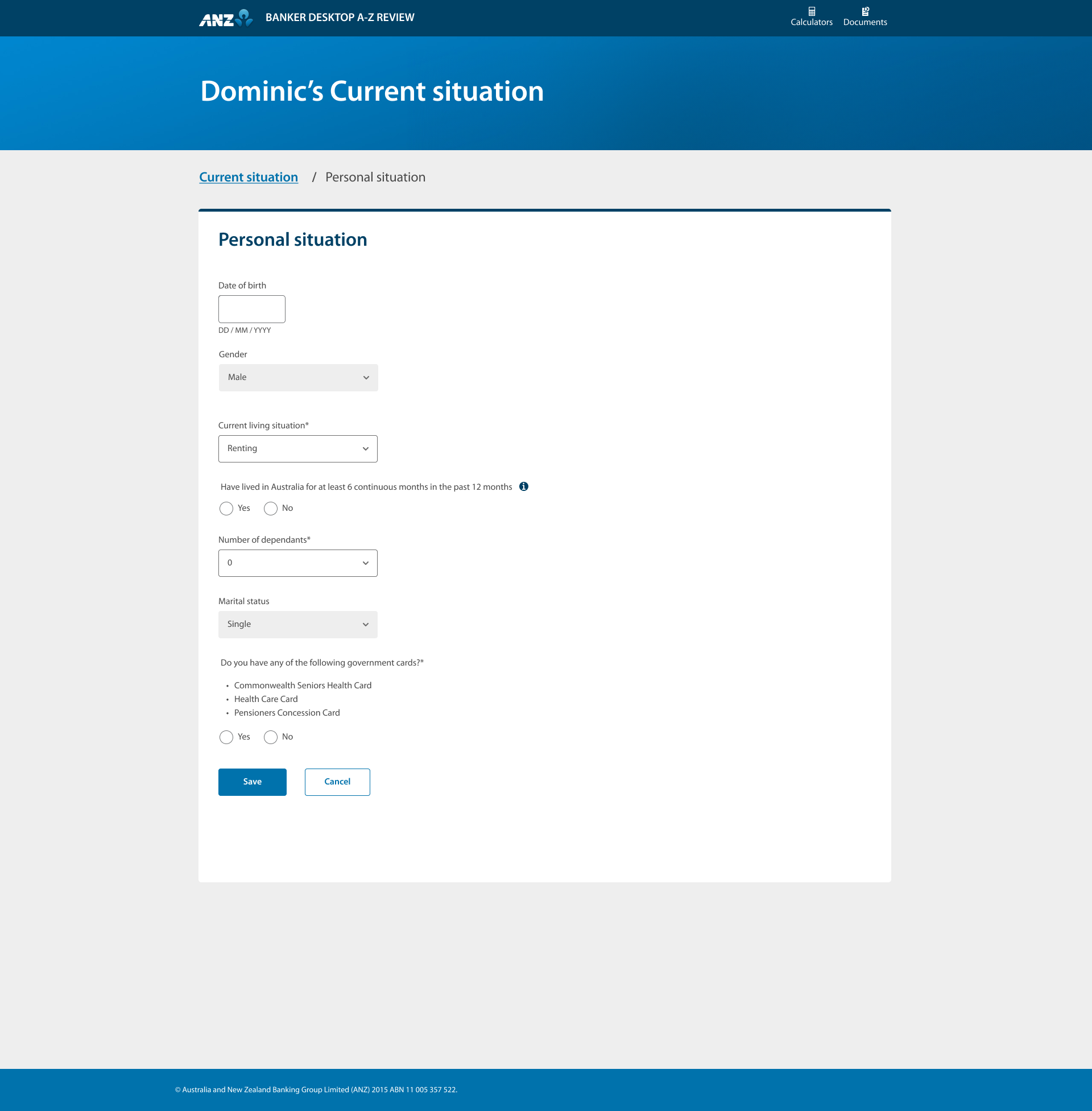 Personal situation form layout