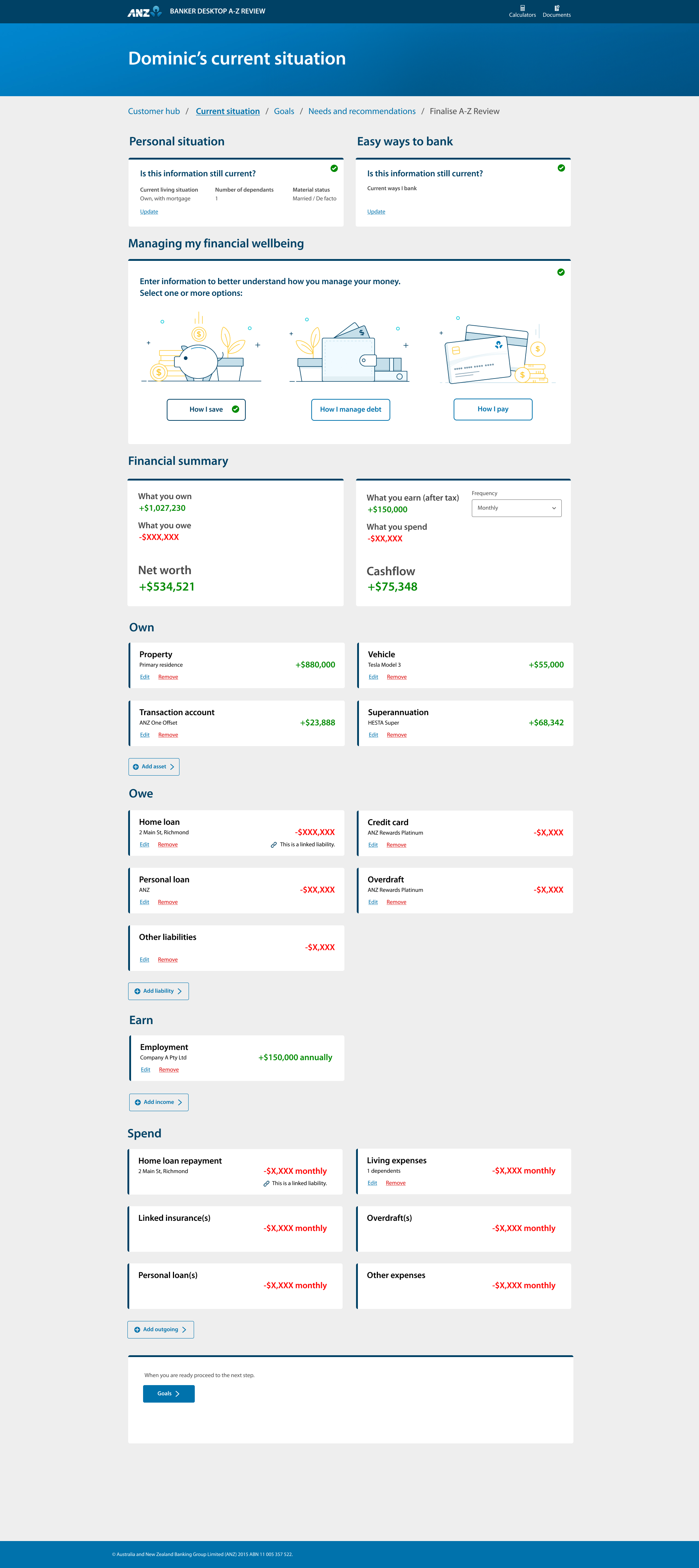 A-Z Review Current situation screen