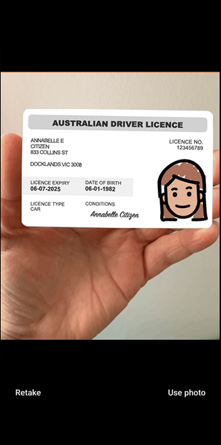 Front of drivers licence