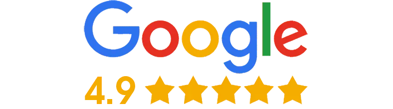 Google logo with a 4-star rating below it on an orange background.