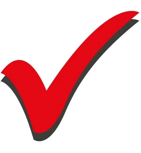 Red checkmark with black shadow on a white background.
