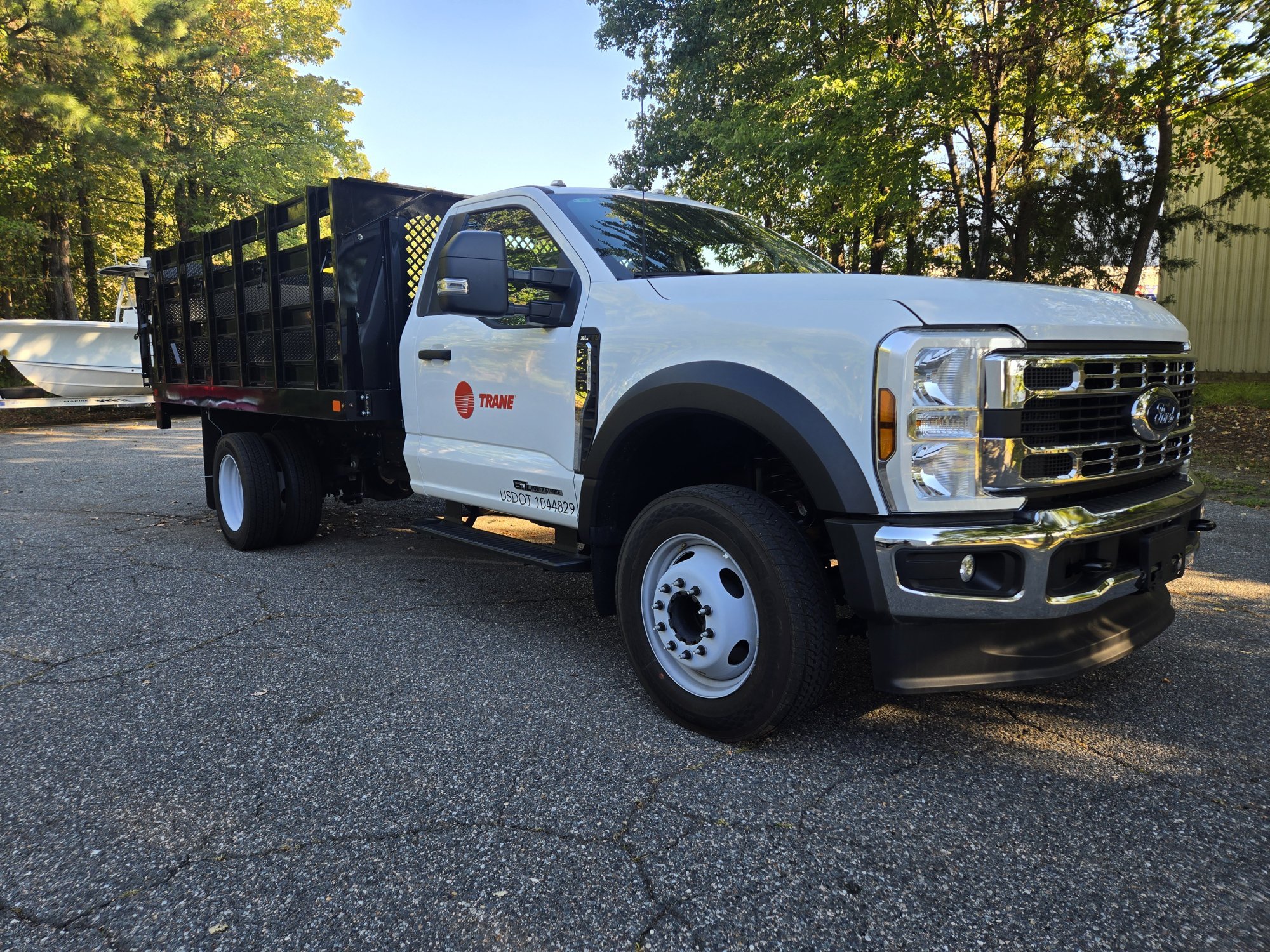 Ford F-550 stake truck with commercial lettering and USDOT number by TGD wraps, Chesapeake VA