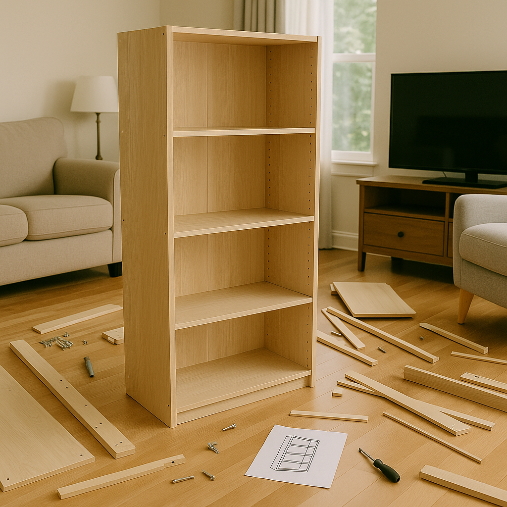 Furniture assembly service in Bloomington Indiana – assembling a wooden bookshelf for a homeowner