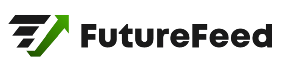 FutureFeed logo with a green and black stylized arrow and the text 'FutureFeed'