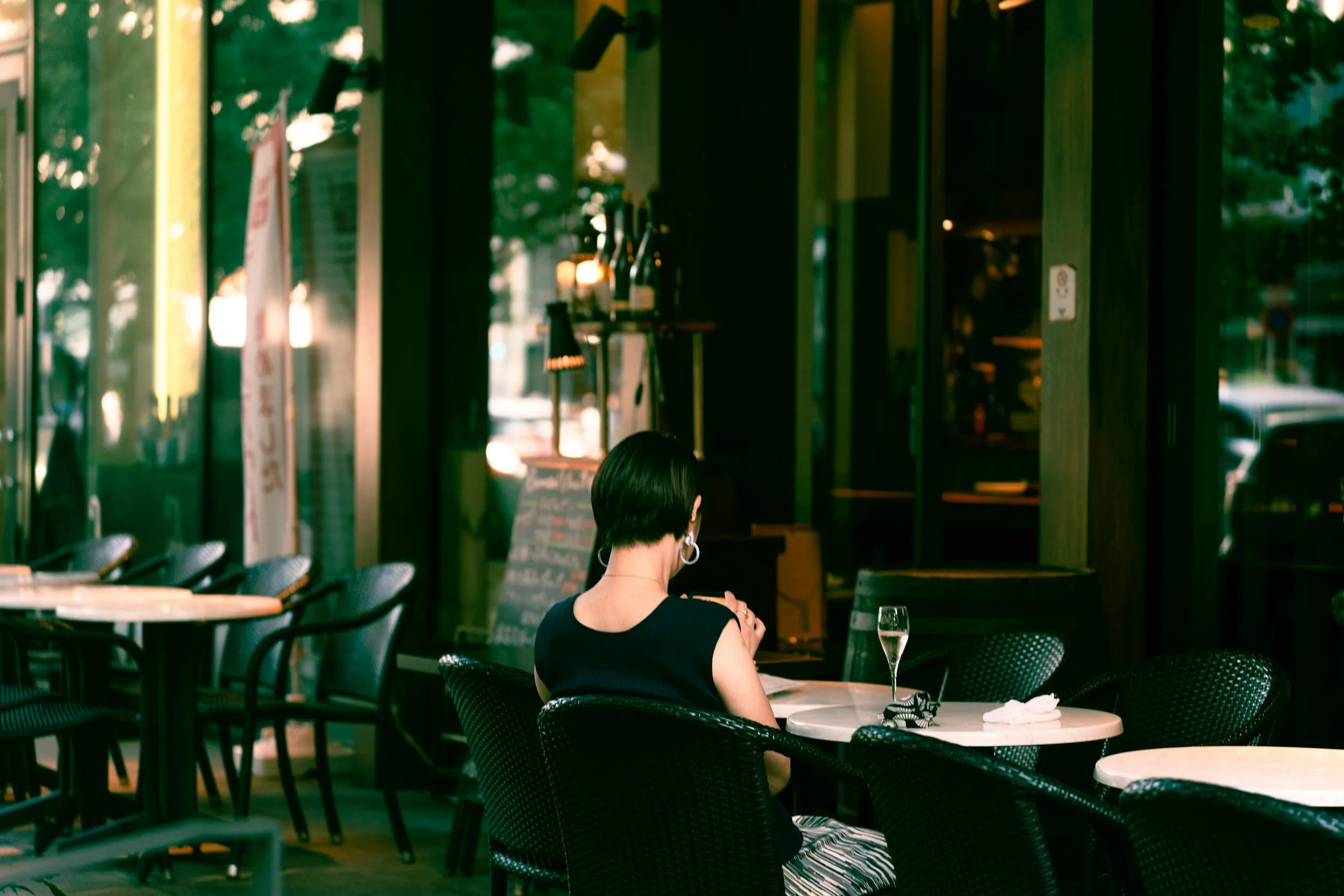 urban cafe seated female bistro