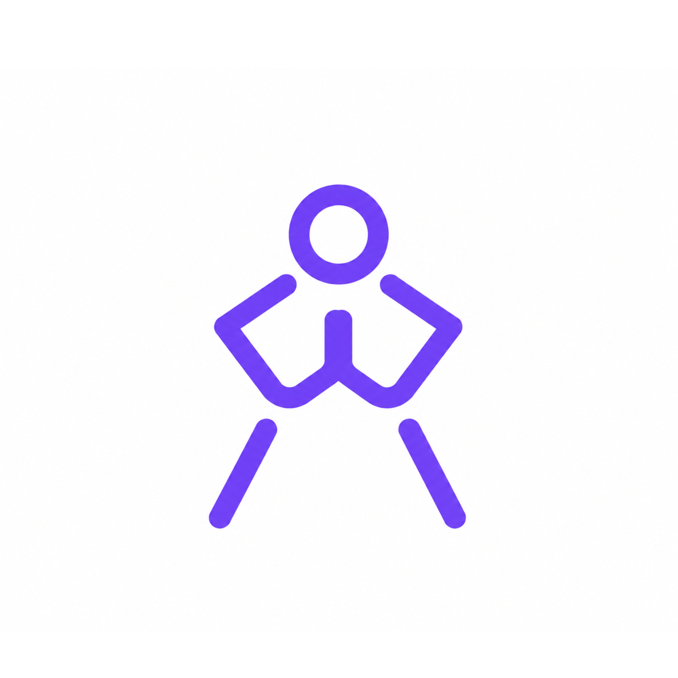 A minimalist graphic of a person in purple outline, with a circular head, body, and limbs, on a white background.