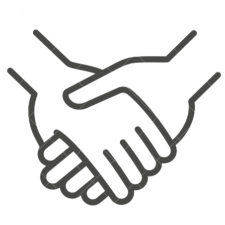 Line drawing of two hands shaking.