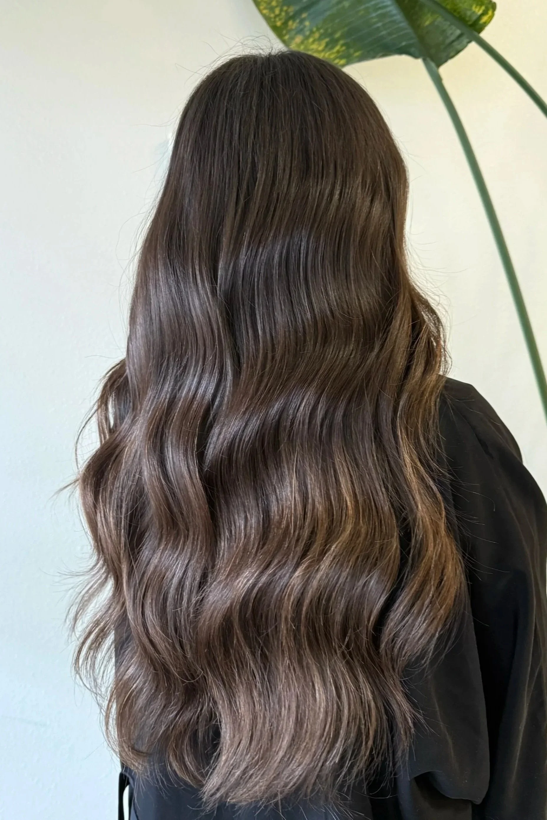 Dimensional Brunette with 1 row of 20 inch Invisible Bead Handtied Extensions.