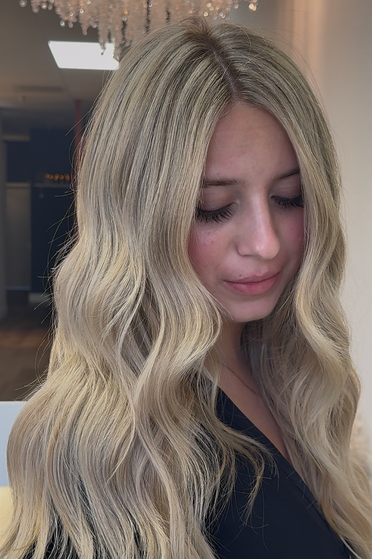 Vanilla Blonde with 2 rows of Handtied Extensions.