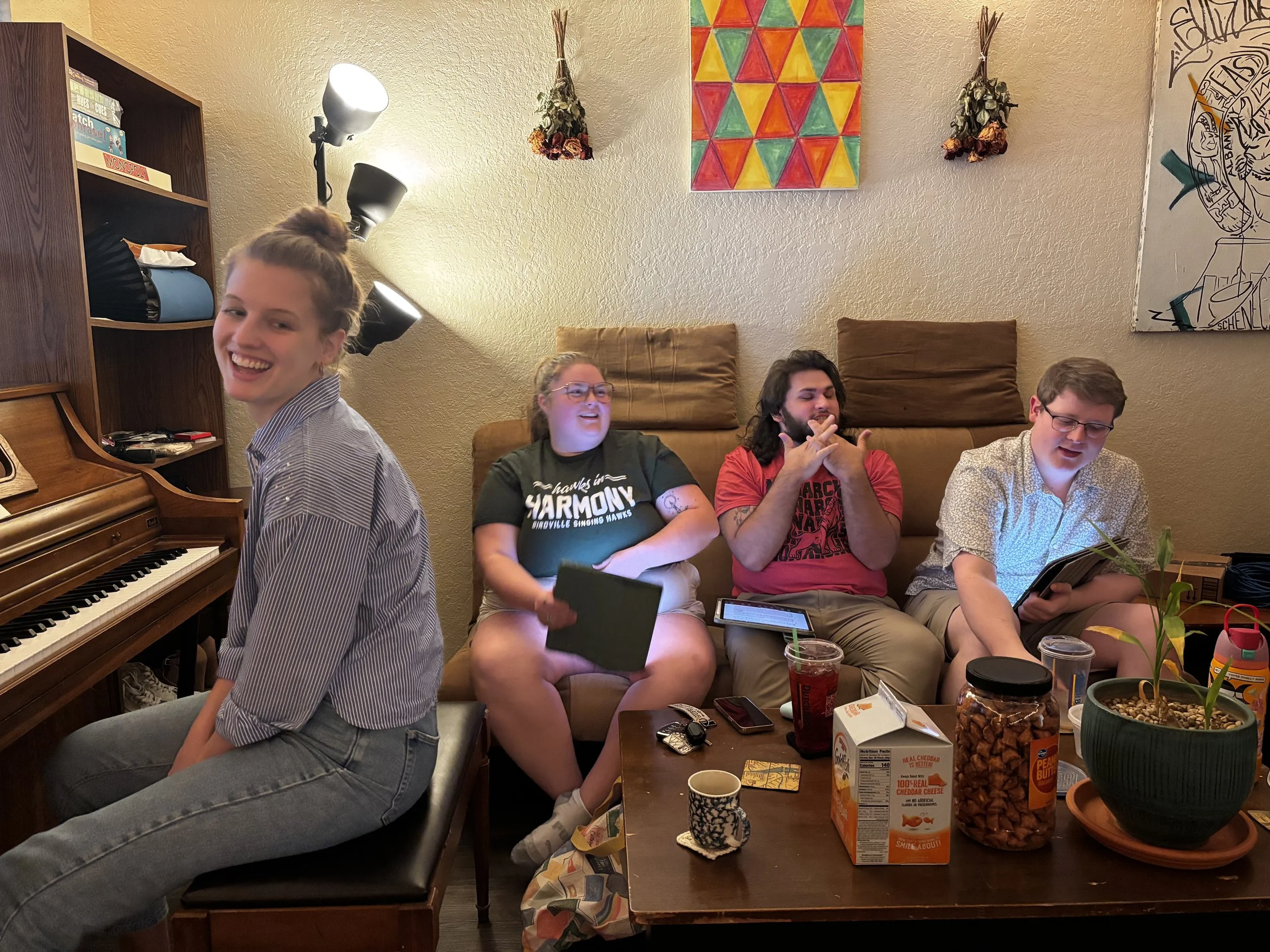 Alissa Cox, Anna Schmelter, Julian Yanas, PJ Mooney (9/9/25 - first rehearsal at Justin's apartment)