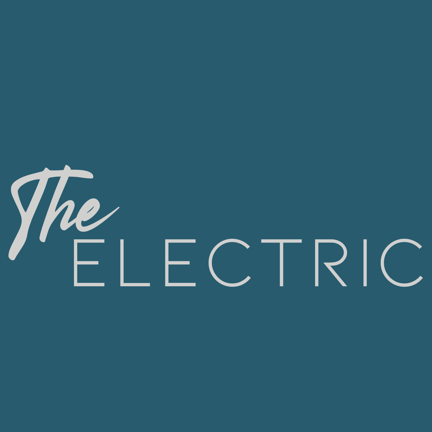 Logo of The Electric with stylized text on a teal background.