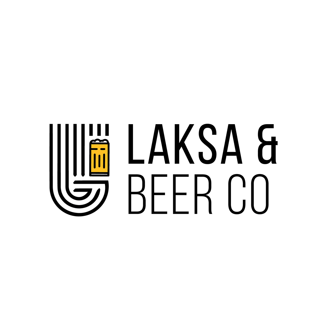 Logo for Laksa & Beer Co with a stylized beer mug and black text on a white background.