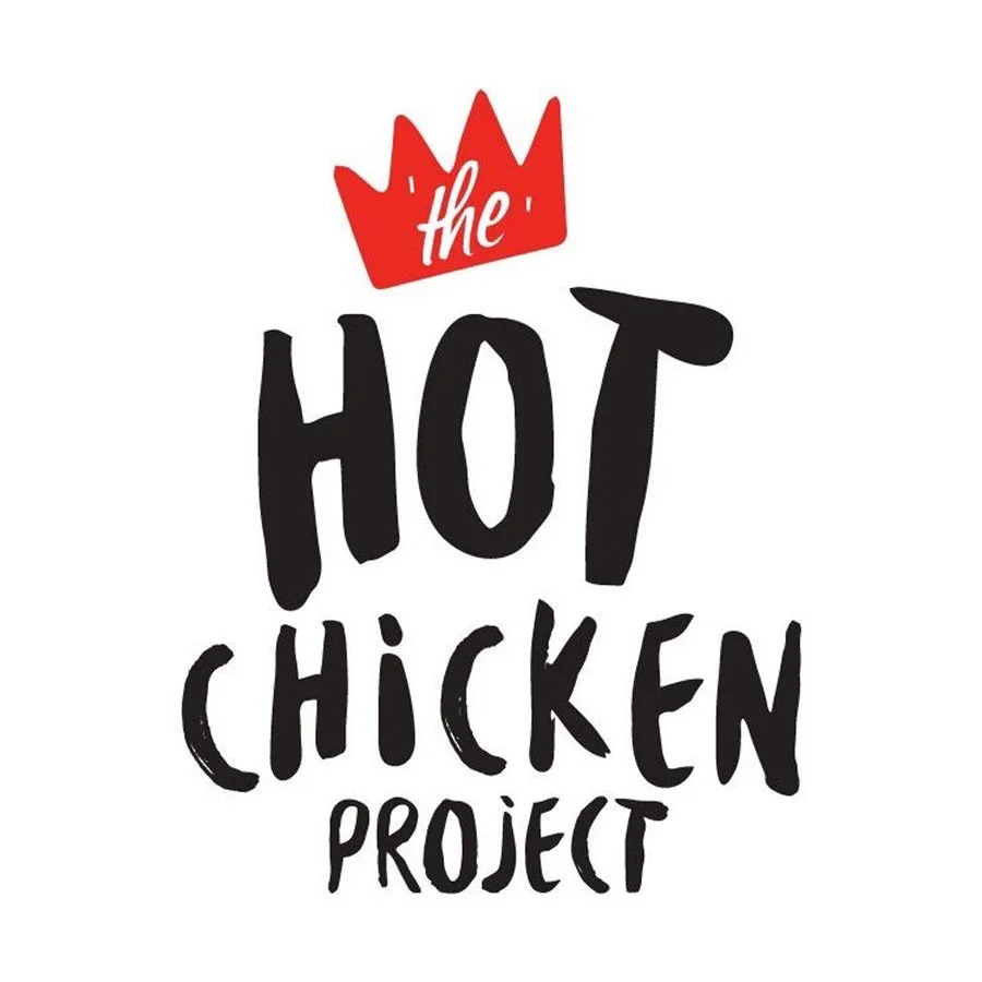 Logo for the Hot Chicken Project featuring a red crown and black handwritten text on a white background.