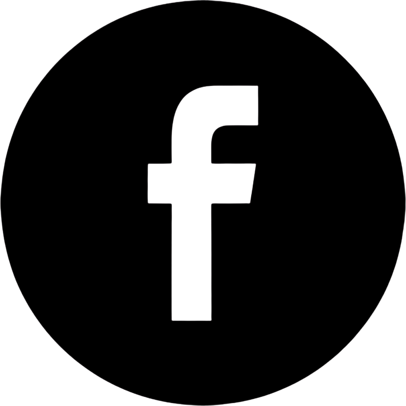 Black circular icon with a lowercase 'f' symbol representing Facebook.
