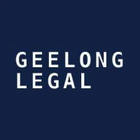Logo of Geelong Legal with white text on a dark blue background