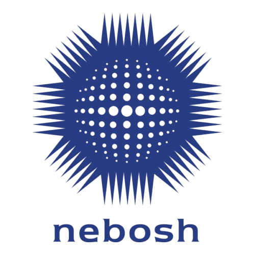 Logo with a blue spiked circular design and the word 'nebosh' underneath.