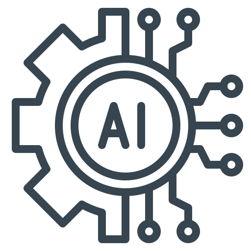 Icon of a gear with circuit lines and the letters 'AI' in the center, representing artificial intelligence.