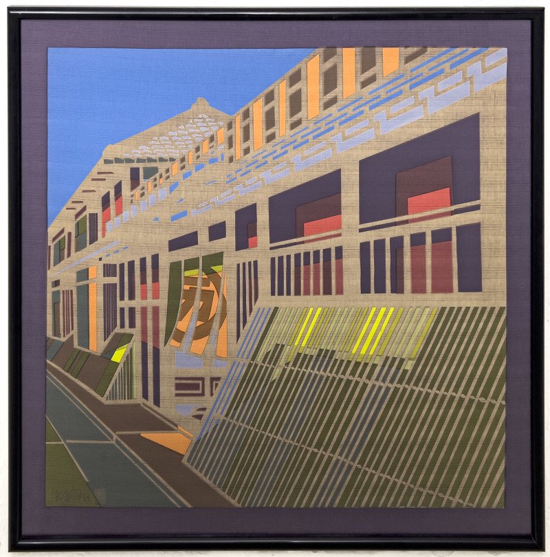 Clifton Karhu woodcut on fabric, 20th century