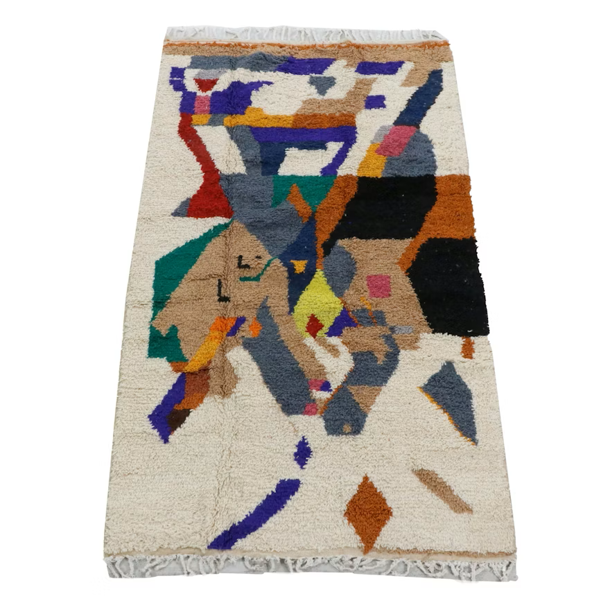 Abstract hand knotted Moroccan area rug, 4'11x8'9