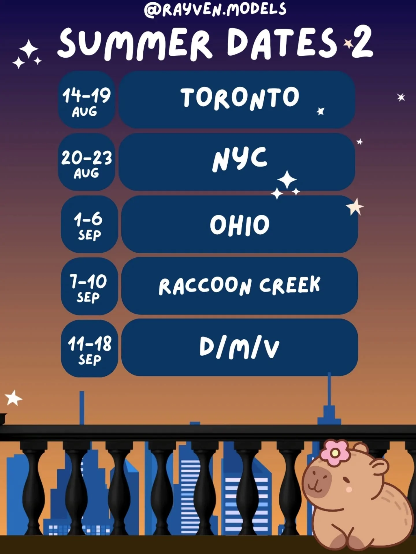 Late summer dates... Bookings still available!

Featuring Toronto, NYC, Ohio, and D/M/V region.

Shoots with studio space available at&nbsp; @raccooncreekcreativestudio, in northern Virginia with @union206, and in DC with @dcbaconstudio.&nbsp;

Duo s
