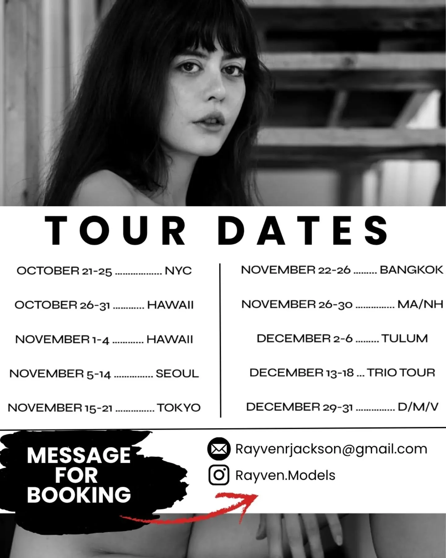 I'm so excited for the next couple of months ❤️
To see my full schedule make sure to check out: www.rayvenjackson.com