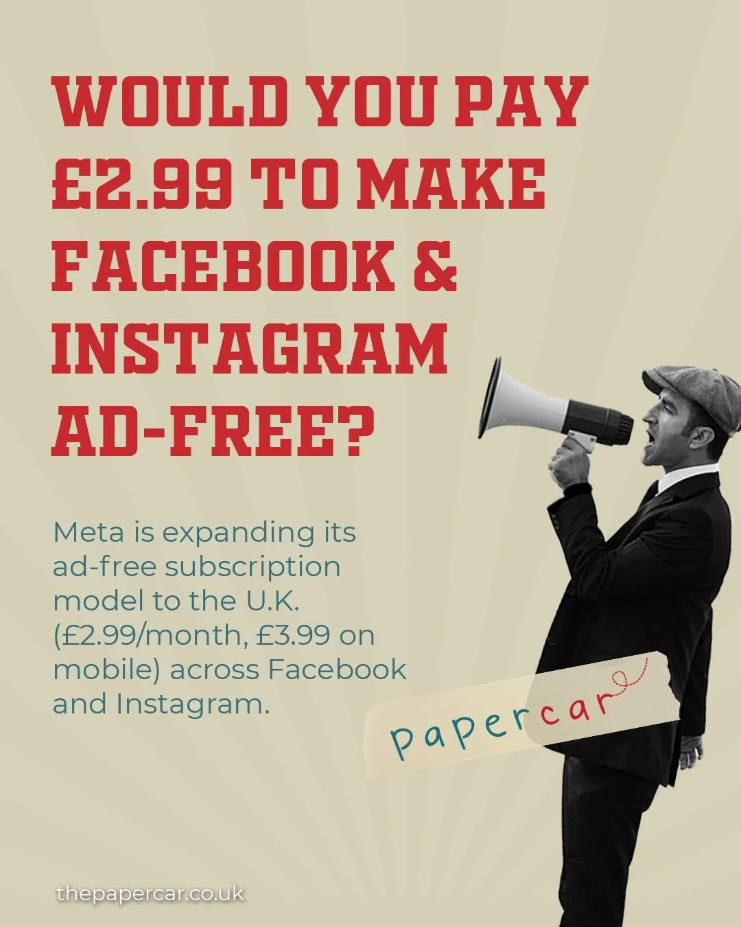 Updates You Should Know ➜
Meta is launching ad-free subscriptions across Facebook and Instagram in the UK &mdash; &pound;2.99/month on desktop, &pound;3.99 on mobile. It&rsquo;s changing how users choose between ads and privacy. Would you pay for a c