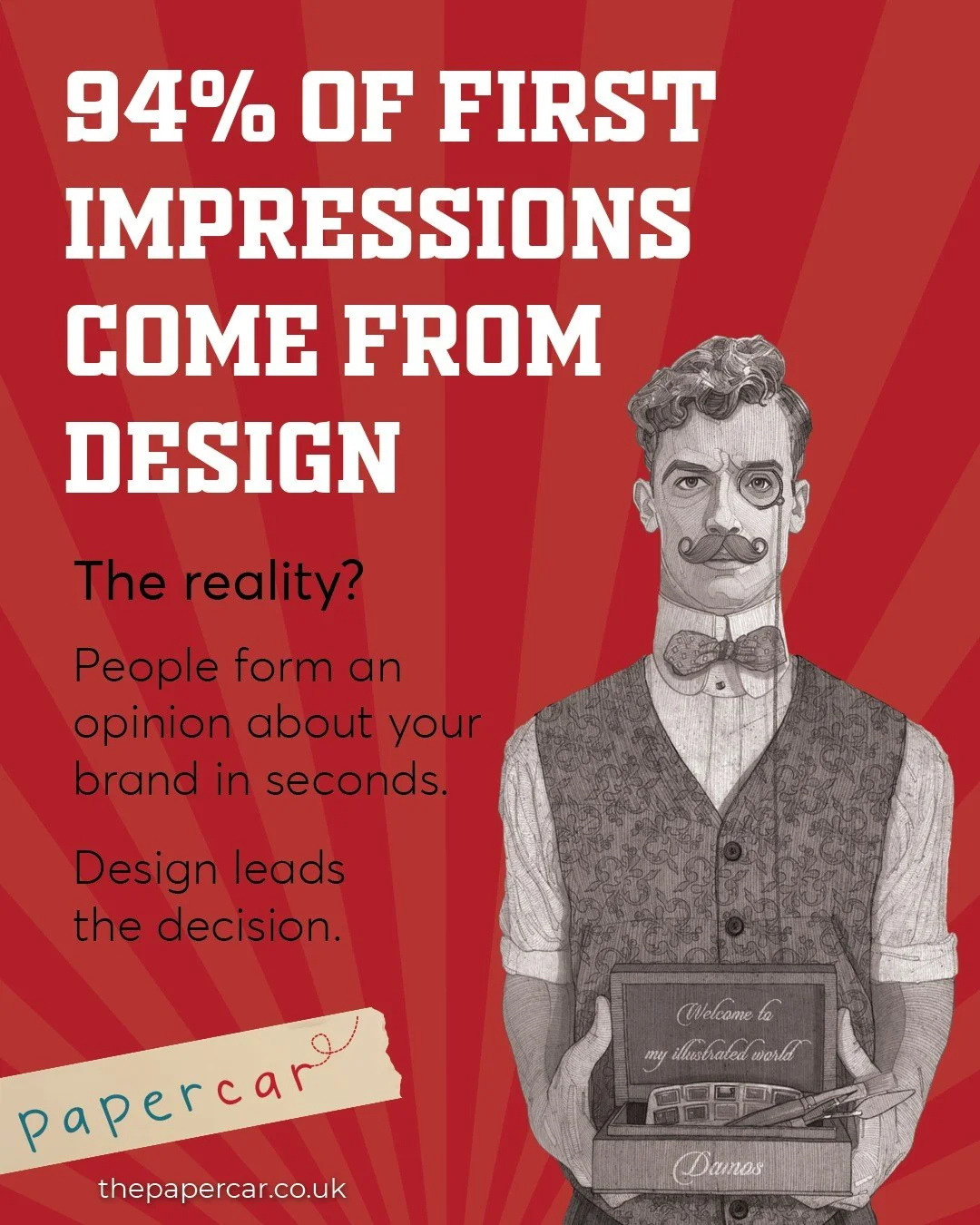 94% of first impressions come from design. People form an opinion about your brand in seconds.

#PaperCar #BrandDesign #FirstImpressions #VisualIdentity #LondonAgency