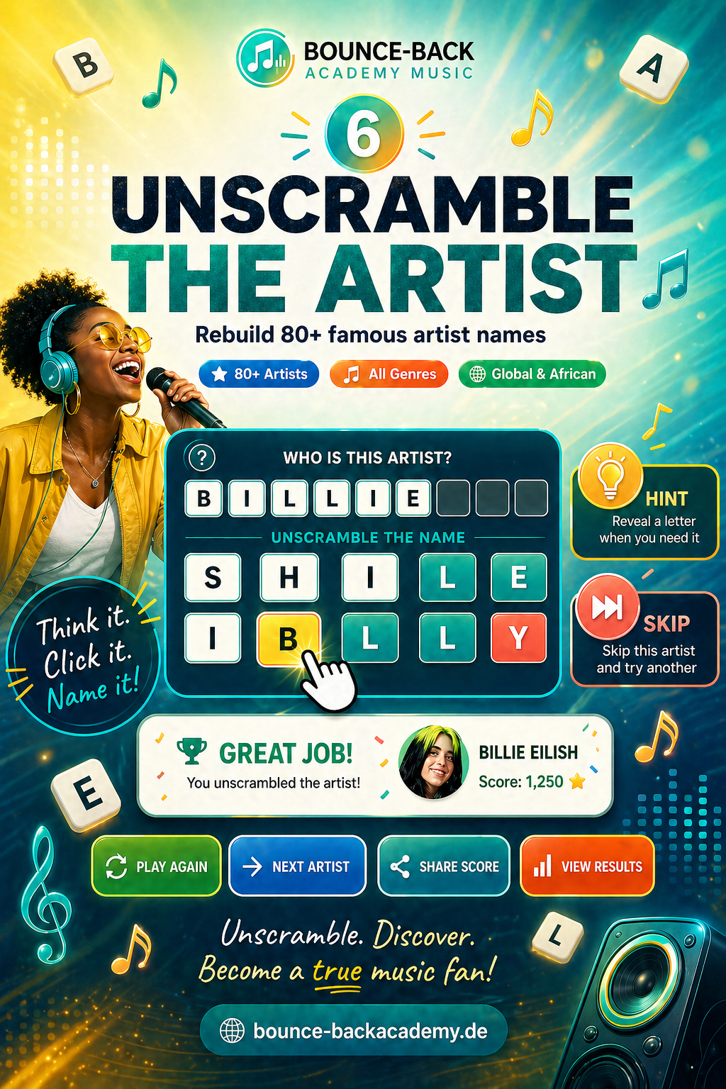 Unscramble the Artist: A Fast-Paced Game for Real Music Brains