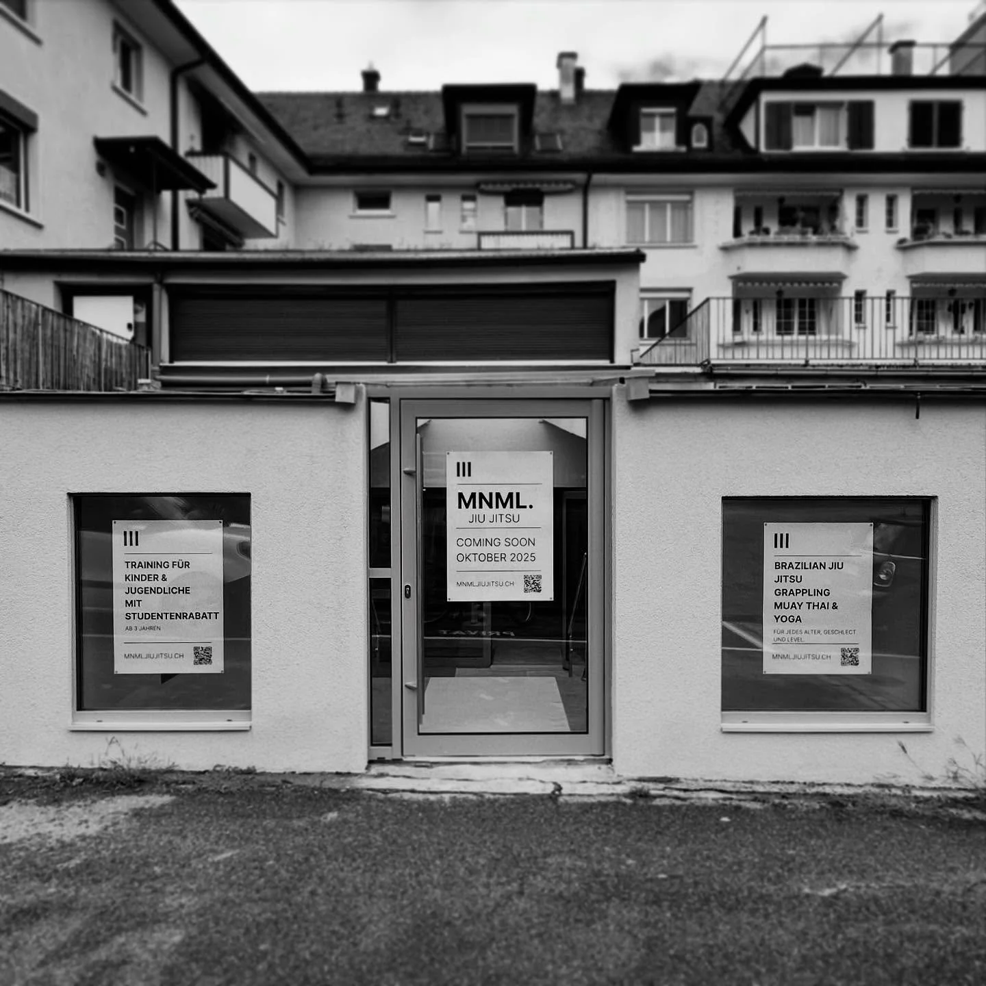 Posters on the glass, message on the street.

From the outside it&rsquo;s quiet, inside we&rsquo;re building heat.

MNML. Jiu Jitsu &mdash; Z&uuml;rich 8048, opening October 6th 🤘🏼🔥

Stay tuned!