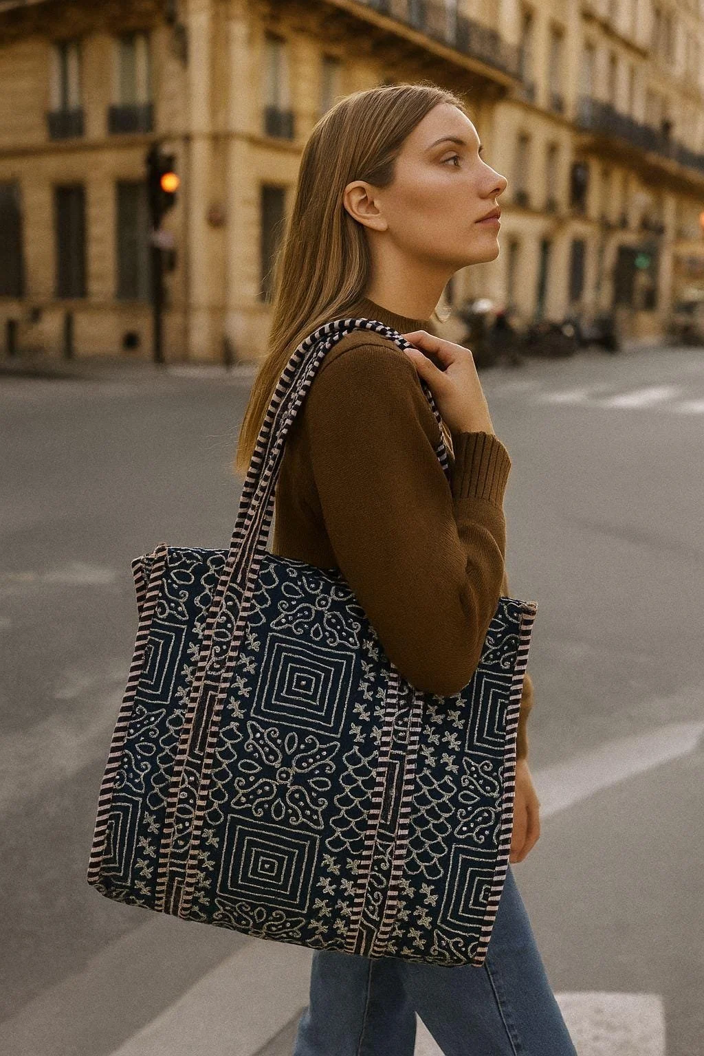 Midnight Thread Reversible Hand Block Printed Tote Bag